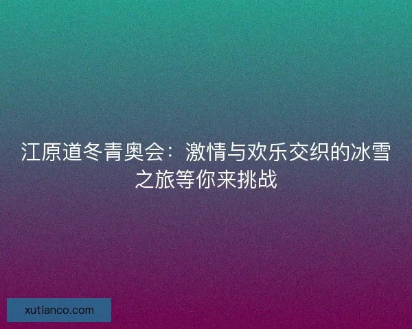 江原道冬青奥会:激情与欢乐交织的冰雪之旅等你来挑战 江原道冬青奥会:激情与欢乐交织的冰雪之旅等你来挑战